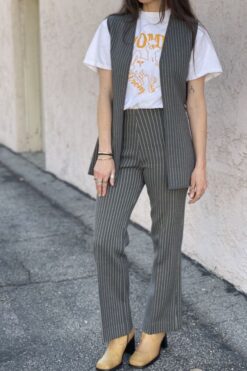 Vintage 70s Gray and White Pinstriped Knit Vest and Pant Set - M