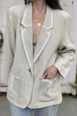 Vintage Linen and EMBROIDERED Jacket - M/L