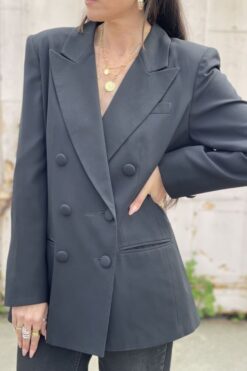 Vintage 80s Oleg Cassini Black Double Breasted Blazer - M