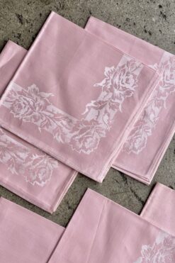 Vintage Embossed Pink Rose Toyobo Napkins - Set of 7