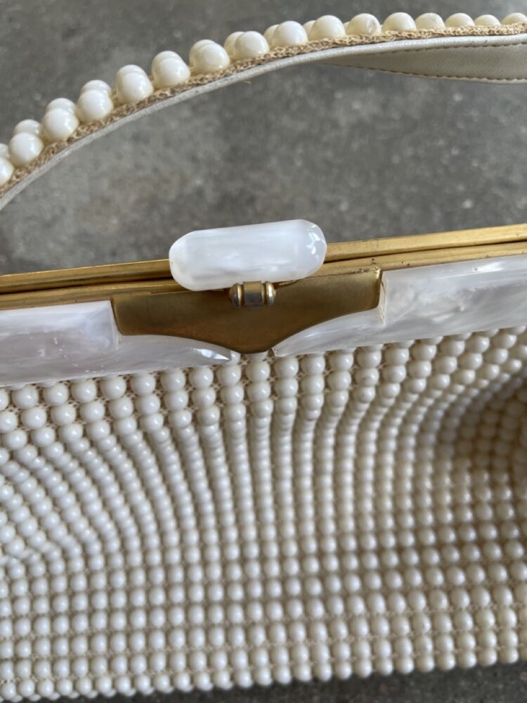 2) VINTAGE PEARLESCENT WHITE ACRYLIC BOX PURSES for sale at