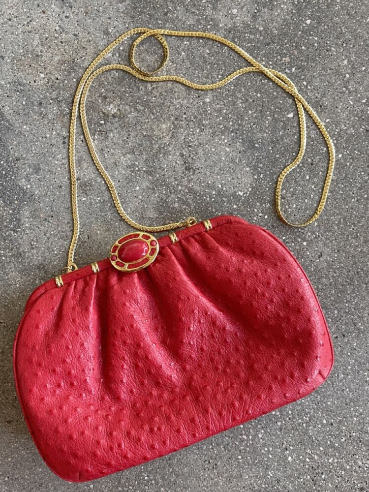 Vintage Red Ostrich Leather Handbag → Hotbox Vintage