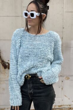 Vintage Ice Blue Fuzzy Sweater - L/XL