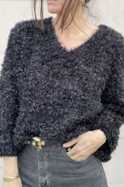 Vintage Black Sparkle Fuzzy Knit Sweater - M/L
