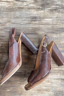 Vintage 70s Italian Snakeskin Leather Slingback Shoes - 6B