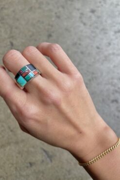 SOLD Vintage Multi-Stone Inlay Sterling Silver Ring - Size 9