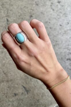 Vintage Oval Turquoise Sterling Silver Ring - Size 6