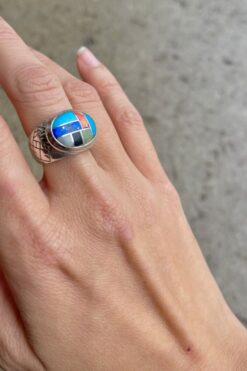 Vintage Multicolor Stone Inlay Sterling Silver Ring - Size 7