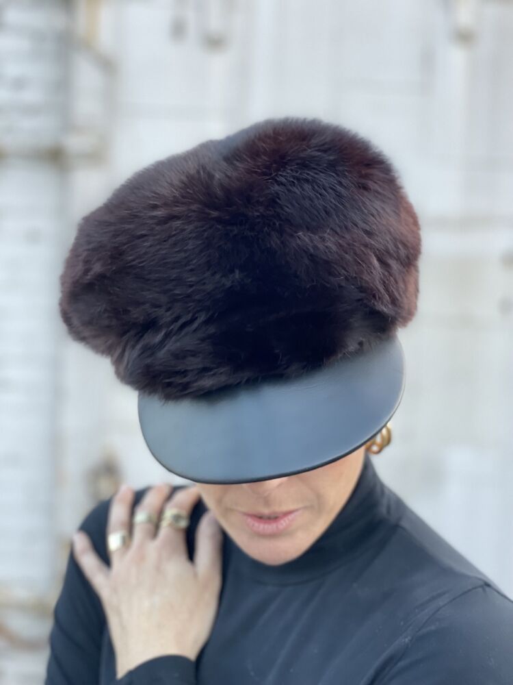 Vintage Fur Hat with Leather Brim → Hotbox Vintage