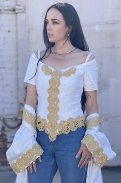 Vintage Two-Piece White with Gold Trim Top and Robe - M