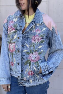 Vintage 80s Acid Wash Embellished Denim Jacket - M