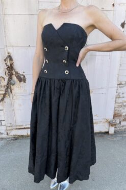 Vintage 80s A.J Bari Black Floral Embossed Cocktail Dress - M