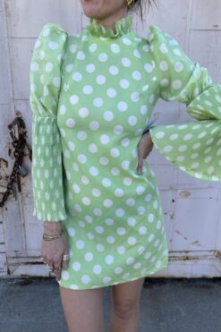 Vintage 60s Lime Green Polkadot Ruffled Mini Dress
