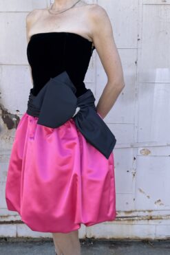 Vintage 80s After Five Black Velvet Strapless Bubble Dress - S