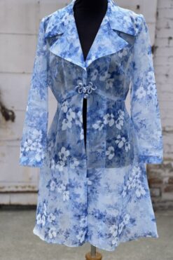 Vintage 60s Sheer Floral Blue Cover Up/Duster Jacket - M