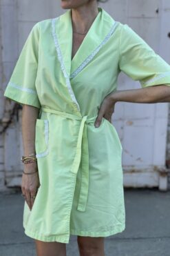 Vintage 70s Lime Green Cotton Robe - M