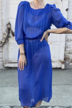 Vintage 80s Sheer Electric Blue Dress - M/L