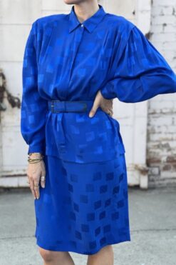 Vintage 80s Royal Blue Silk Dress - M