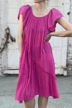 Vintage 70s : Opus 1 Fuchsia Gauze  - One Size Dress