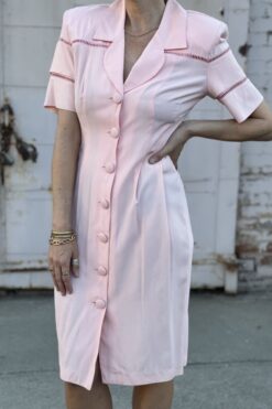 Vintage 80s Does 50s Blush Pink Dress - M/L