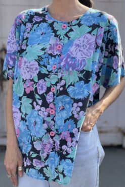 Vintage 80s Pastel Floral Boxy Top  M/L