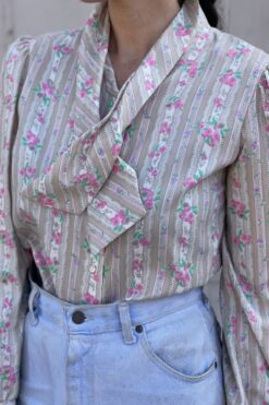 Vintage 80sFloral Stripe Button Down - S/M