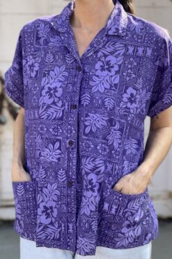 Vintage Purple Hawaiian Print Button-Up - M/L