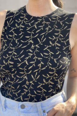 Vintage 90s  Black Slinky with Leafy Vines Print Tank - M