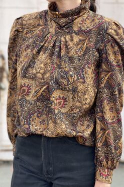 Vintage 80s Paisley and Tiger Blouse - M