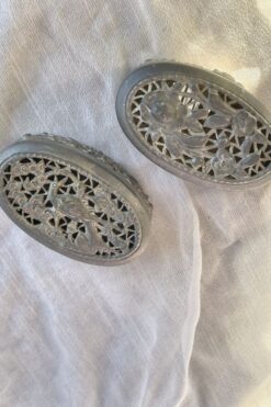 Vintage Miniature Metal Peacock and Sunflower Trinket Boxes - Set of 2