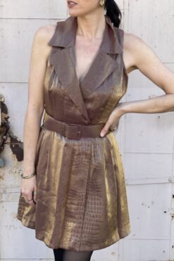 Vintage 90s Francine Browner Brown Iridescent Snake Pranks Dress - M/L