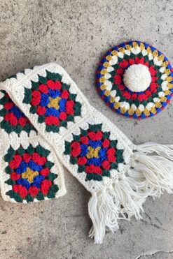 Vintage Hand Crocheted Scarf and Beret Set