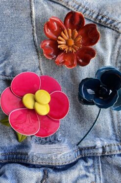 Vintage 1960s Flower Enamel Pins - Set of 3 - Large