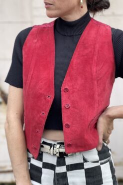 SOLD Vintage Red Suede Vest - S/M