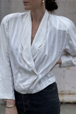 Vintage 80s Cream Linen Cropped Jacket - S/M