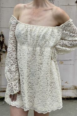 Vintage Cream Lace Baby Doll Dress - L