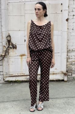 Vintage 70s Brown Polkadot Top and Pants Set - S/M