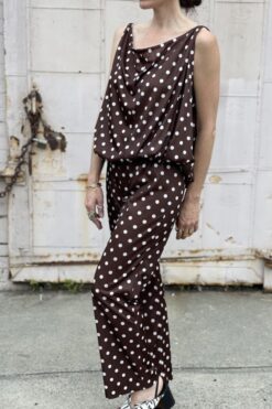 Vintage 70s Brown Polkadot Top and Pants Set - S/M