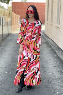 Vintage 70s Abstract Swirl Jacket and Skirt Set - S/M