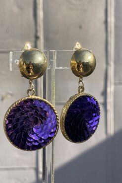 Vintage Purple Sequin Earrings - clip-on