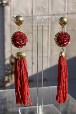 Vintage 80s Red Sequin Tassel Earrings