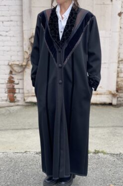 Vintage 80s Lynn Murphy Deco Black Wool Coat - Medium