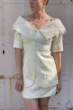 Vintage 90s Scott McClintock Cream Brocade and Lace Suit - M