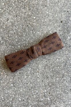 Vintage Brown Cotton Print Clip-On Bow Tie