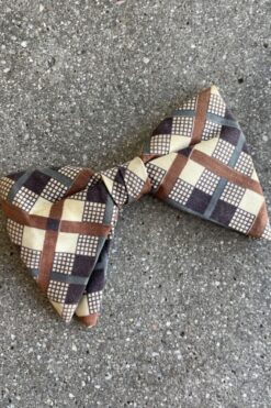 Vintage 70s Grid and Check Clip-On Bow Tie