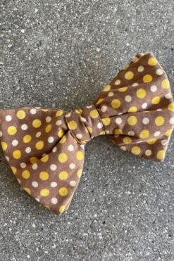 Vintage 70s Brown and Yellow Polkadot Clip-On Bow Tie