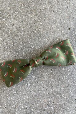 Vintage Olive Green Silk Print Clip-On Bow Tie