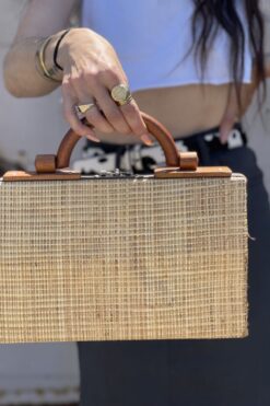 Vintage Woven Wicker and Wood Handbag