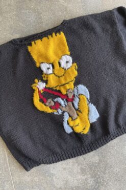 Vintage 90s Bart Simpson Chunky Knit Sweater - M/L