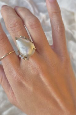 Vintage Teardrop Pearl and Diamond Ring